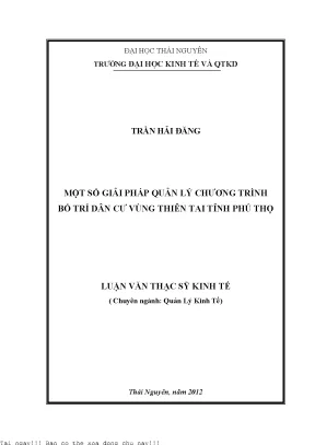 Một số giải pháp quản lý chương trình bố trí dân cư vùng thiên tai tỉnh phú thọ