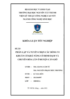 Phân lập và tuyển chọn các dòng vi khuẩn có khả năng cố định đạm và chuyển hóa lân ở huyện cần giờ