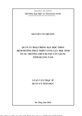 Quản lý hoạt động dạy học theo định hướng phát triển năng lực học sinh ở các trường thcs huyện tây giang tỉnh quảng nam