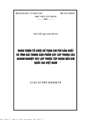 Hoàn thiện tổ chức kế toán chi phí sản xuất và tính giá thành sản phẩm xây lắp trong các doanh nghiệp xây lắp thuộc tập đoàn dầu khí quốc gia việt nam việt nam