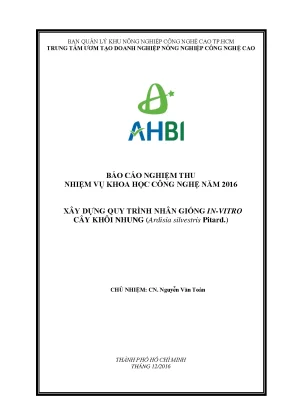 Xây dựng quy trình nhân giống in vitro cây khôi nhung ardisia silvestris pitard