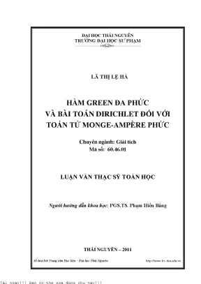 Hàm green đa phức và bài toán dirichlet đối với toán tử monge ampère phức
