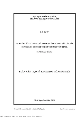 Nghiên cứu sử dụng bã dong riềng làm thức ăn bổ sung nuôi bò thịt tạ i huyện nguyên bình tỉnh cao bằng