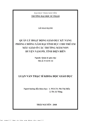 Quản lý hoạt động giáo dục kỹ năng phòng chống xâm hại tình dục cho trẻ em mẫu giáo ở các trường mầm non huyện nậm pồ tỉnh điện biên