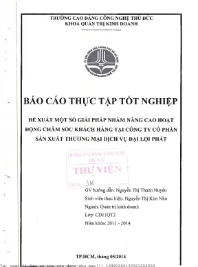Đề xuất một số giải pháp nhằm nâng cao hoạt động chăm sóc khách hàng tại công ty cổ phần sản xuất thương mại dịch vụ đại lợi phát