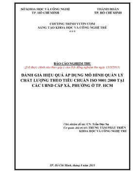 Đánh giá hiệu quả áp dụng mô hình quản lý chất lượng theo tiêu chuẩn iso 9001 2000 tại các ubnd cấp xã phường ở tp hcm