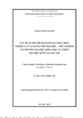 Xây dựng bộ chỉ số đánh giá thực hiện nhiệm vụ của giảng viên đại học thử nghiệm tại trường đại học khoa học tự nhiên đại học quốc gia hà nội