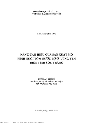 Nâng cao hiệu quả sản xuất mô hình nuôi tôm nước lợ ở vùng ven biển tỉnh sóc trăng