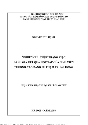 Nghiên cứu thực trạng việc đánh giá kết quả học tập của sinh viên trường cao đẳng sư phạm trung ương