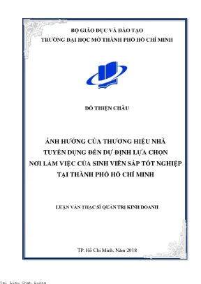 Ảnh hưởng của thương hiệu nhà tuyển dụng đến dự định lựa chọn nơi làm việc của sinh viên sắp tốt nghiệp tại thành phố hồ chí minh