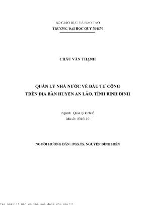 Quản lý nhà nước về đầu tư công trên địa bàn huyện an lão tỉnh bình định