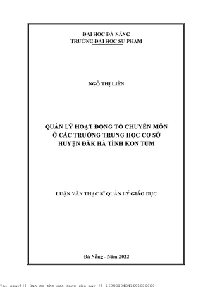 Quản lý hoạt động tổ chuyên môn ở các trường trung học cơ sở huyện đăk hà tỉnh kon tum