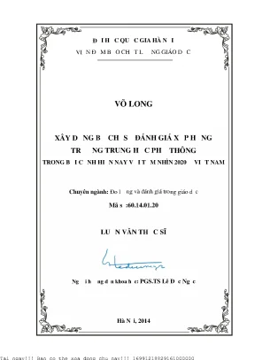 Xây dựng bộ chỉ số đánh giá xếp hạng trường trung học phổ thông trong bối cảnh hiện nay với tầm nhìn 2020 ở việt nam