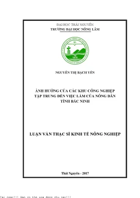 Ảnh hưởng của các khu công nghiệp tập trung đến việc làm của nông dân tỉnh bắc ninh