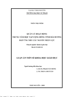 Quản lý hoạt động trung tâm học tập cộng đồng tỉnh hải dương đáp ứng nhu cầu nguồn nhân lực