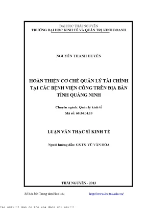 Hoàn thiện cơ chế quản lý tài chính tại các bệnh viện công trên địa bàn tỉnh quảng ninh