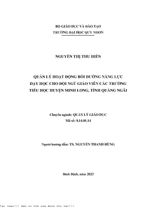 Quản lý hoạt động bồi dưỡng năng lực dạy học cho đội ngũ giáo viên các trường tiểu học huyện minh long tỉnh quảng ngãi