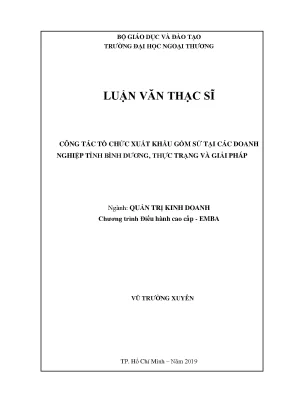 Công tác tổ chức xuất khẩu gốm sứ tại các doanh nghiệp tỉnh bình dương thực trạng và giải pháp