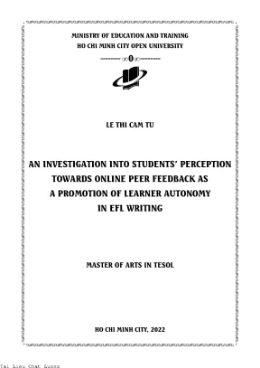 An investigation into students perception towards online peer feedback as a promotion of learner autonomy in efl writing