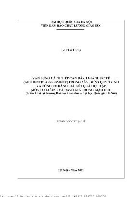 Vận dụng cách tiếp cận đánh giá thực tế authentic assessment trong xây dựng quy trình và công cụ đánh giá kết quả học tập môn đo lường và đánh giá trong giáo dục triển khai tại trường đại học giáo dục