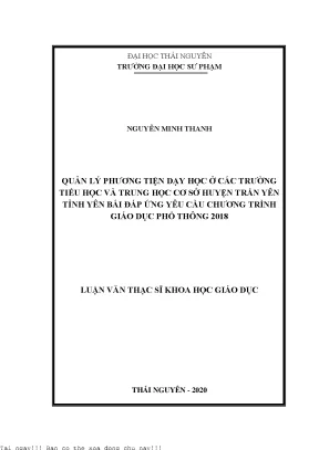 Quản lý phương tiện dạy học ở các trường tiểu học và trung học cơ sở huyện trấn yên tỉnh yên bái đáp ứng yêu cầu chương trình giáo dục phổ thông 2018