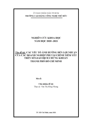 Các yếu tố ảnh hưởng đến lợi nhuận của các doanh nghiệp phi tài chính niêm yết trên sở giao dịch chứng khoán thành phố hồ chí minh