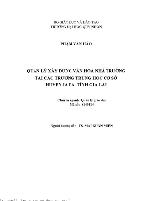 Quản lý xây dựng văn hóa nhà trường tại các trường trung học cơ sở huyện iapa tỉnh gia lai