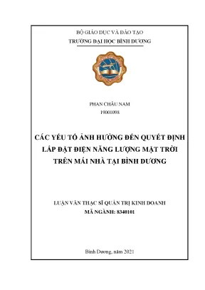 Các yếu tố ảnh hưởng đến quyết định lắp đặt điện năng lượng mặt trời trên mái nhà tại bình dương