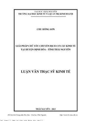 Giải pháp chủ yếu chuyển dịch cơ cấu kinh tế tại huyện định hóa tỉnh thái nguyên