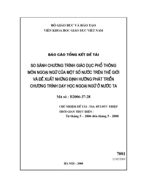 So sánh chhương trình giáo dục phổ thông môn ngoại ngữ của một số nước trên thế giới và đề xuất những định hướng phát triển chương trình dạy học ngoại ngữ ở nước ta