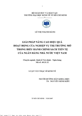 Giải pháp nâng cao hiệu quả hoạt động của nghiệp vụ thị trường mở trong điều hành chính sách tiền tệ của ngân hàng nhà nước việt nam