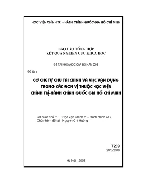 Cơ chế tự chủ tài chính và việc vận dụng trong các đơn vị thuộc học viện chính trị hành chính quốc gia hồ chí minh