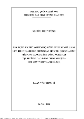 Xây dựng và thử nghiệm bộ công cụ đánh giá năng lực thực hành học phần nhập môn tin học của sinh viên cao đẳng ngành công nghệ may tại trường cao đẳng công nghiệp dệt may thời trang hà nội