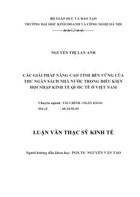 Các giải pháp nâng cao tính bền vững của thu ngân sách nhà nước trong điều kiện hội nhập kinh tế quốc tế ở việt nam