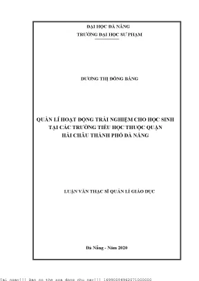 Quản lí hoạt động trải nghiệm cho học sinh tại các trường tiểu học thuộc quận hải châu thành phố đà nẵng