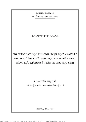 Tổ chức dạy học chương điện học vật lí 7 theo phương thức giáo dục stem phát triển năng lực giải quyết vấn đề cho học sinh