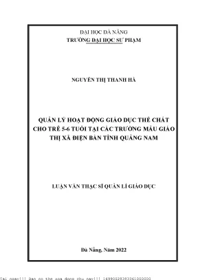 Quản lý hoạt động giáo dục thể chất cho trẻ 5 6 tuổi tại các trường mẫu giáo thị xã điện bàn tỉnh quảng nam