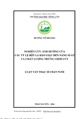 Nghiên cứu ảnh hưởng của các tỷ lệ bột lá keo giậu đến năng suất và chất lượng trứng chim cút