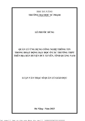Quản lý ứng dụng công nghệ thông tin trong hoạt động dạy học ở các trường thpt trên địa bàn huyện duy xuyên tỉnh quảng nam