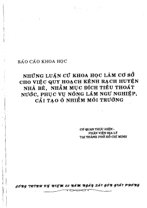 Những luận cứ khoa học làm cơ sở cho việc quy hoạch khai thác nguồn nước và sông rạch huyện bình chánh nhằm mục đích tiêu thoát nước phục vụ nông nghiệp thuỷ sản cải tạo ô nhiễm bảo vệ môi trường