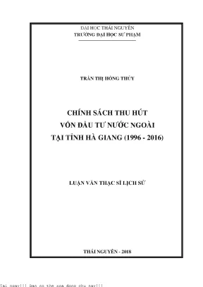 Chính sách thu hút vốn đầu tư nước ngoài tại tỉnh hà giang 1996 2016