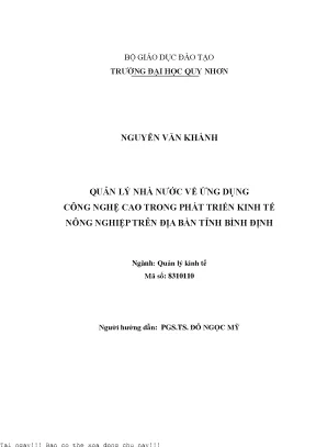 Quản lý nhà nước về ứng dụng công nghệ cao trong phát triển kinh tế nông nghiệp trên địa bàn tỉnh bình định