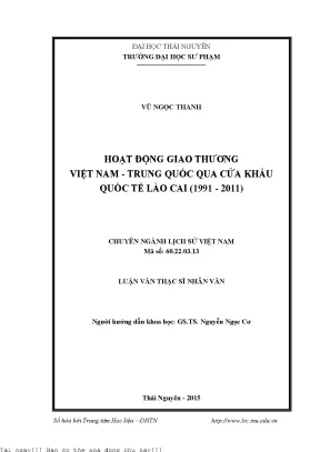 Hoạt động giao thương việt nam trung quốc qua cửa khẩu quốc tế lào cai 1991 2011