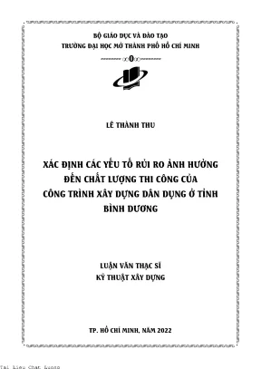 Xác định các yếu tố rủi ro ảnh hưởng đến chất lượng thi công của công trình xây dựng dân dụng ở tỉnh bình dương