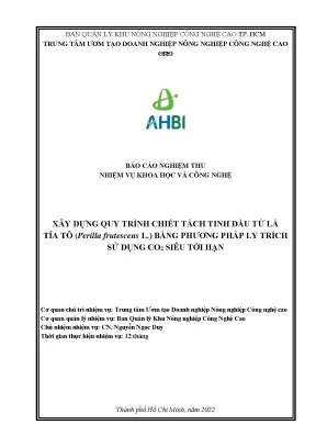 Xây dựng quy trình chiết tách tinh dầu từ lá tía tô perilla frutescens l bằng phương pháp trích ly sử dụng co2 siêu tới hạn