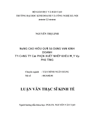 Nâng cao hiệu quả sử dụng vốn kinh doanh tại công ty cổ phần xuất nhập khẩu máy và phụ tùng