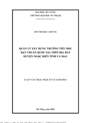 Quản lý xây dựng trường tiểu học đạt chuẩn quốc gia trên địa bàn huyện ngọc hiển tỉnh cà mau