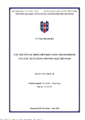 Các yếu tố tác động đến khả năng thanh khoản của các ngân hàng thương mại việt nam 2022