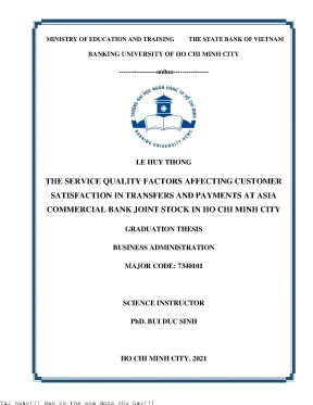 The service quality factors affecting customer satisfaction in transfers and payments at asia commercial bank joint stock in ho chi minh city 2021
