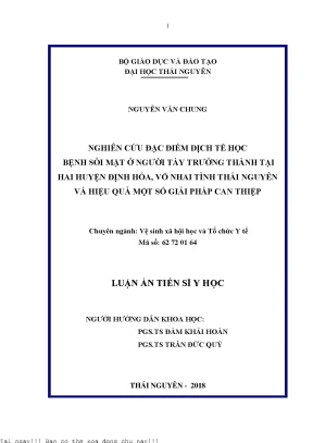 Nghiên cứu đặc điểm dịch tễ học bệnh sỏi mật ở người tày trưởng thành tại hai huyện định hóa võ nhai tỉnh thái nguyên và hiệu quả một số giải pháp can thiệp